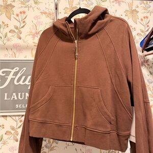 lululemon athletica Cropped Chocolate Brown Zip Hoodie with Gold Hardware